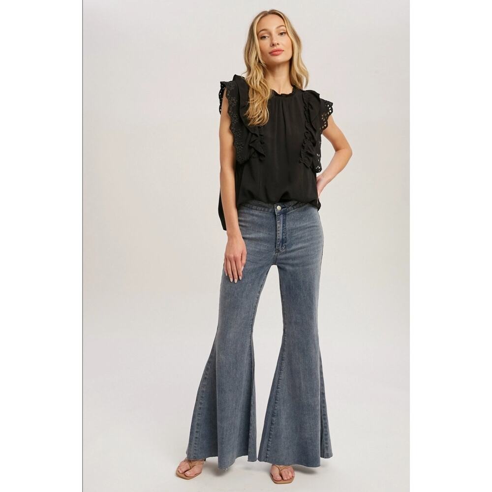 Bluivy Bell Bottom Flare Jeans Womens Wide Leg High Rise Medium Wash New size L